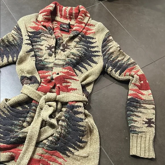 Ralph Lauren Double RL Multicolor Shawl Collar Sweater - Picture 2 of 4